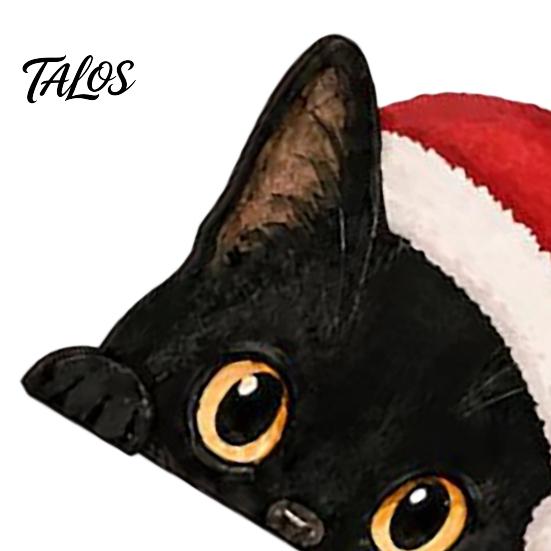 Holiday Table Decoration Cute Cat Shelf Sitter, Wooden Christmas Hat Peeking Desk Figurine, Funny Animal Centerpiece Sign, Lover Gift for Home Office
