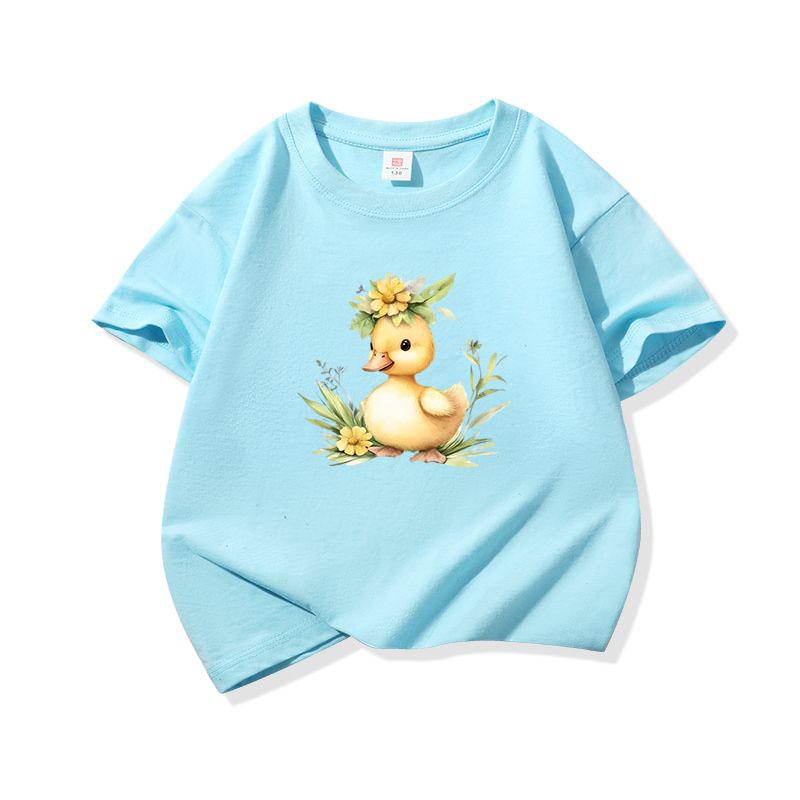 Duck And Flowers Graphic Tee Kids 100 Cotton Crew Neck Muticolor T Shirt Short Sleeve Breathable Tops For Boys Girls Children