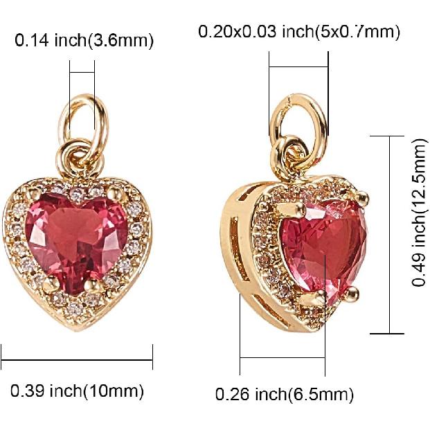 LiQunSweet 12 Pcs 6 Colors Golden Crystal Heart Charms Brass Micro Pave Cubic Zirconia CZ Stone Mini Charm Bulk for Necklace Earrings Jewelry Making