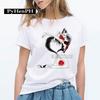 Elegant Ballet Print Short Sleeve T-shirt Women's Slim Fit Summer Top Modal Fabric Student Girl Fashion Polyester