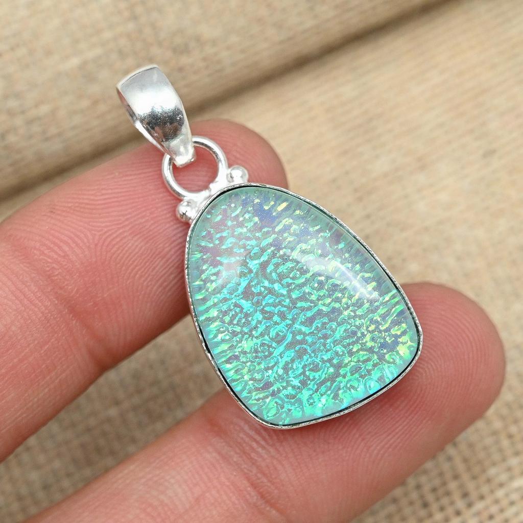 Blue Triplet Opal Gemstone Handmade Solid 925 Sterling Silver Jewelry Birthday Pendant For Her