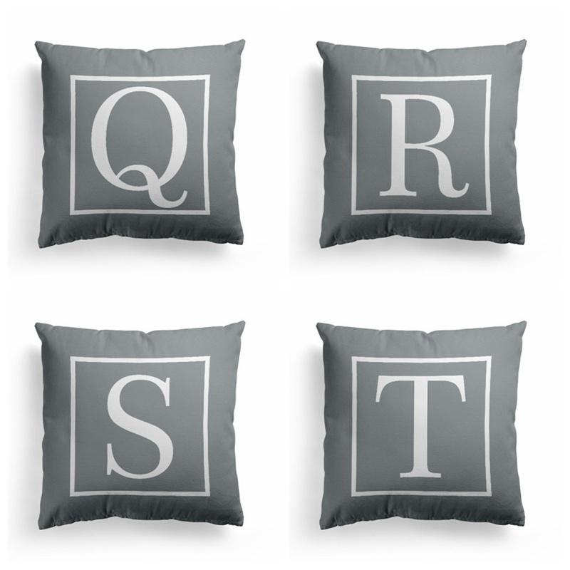 45x45cm Pillow Cover Letter Alphabet Printed Grey Pillowcase Decorative Pillows Cushion Cover Use For