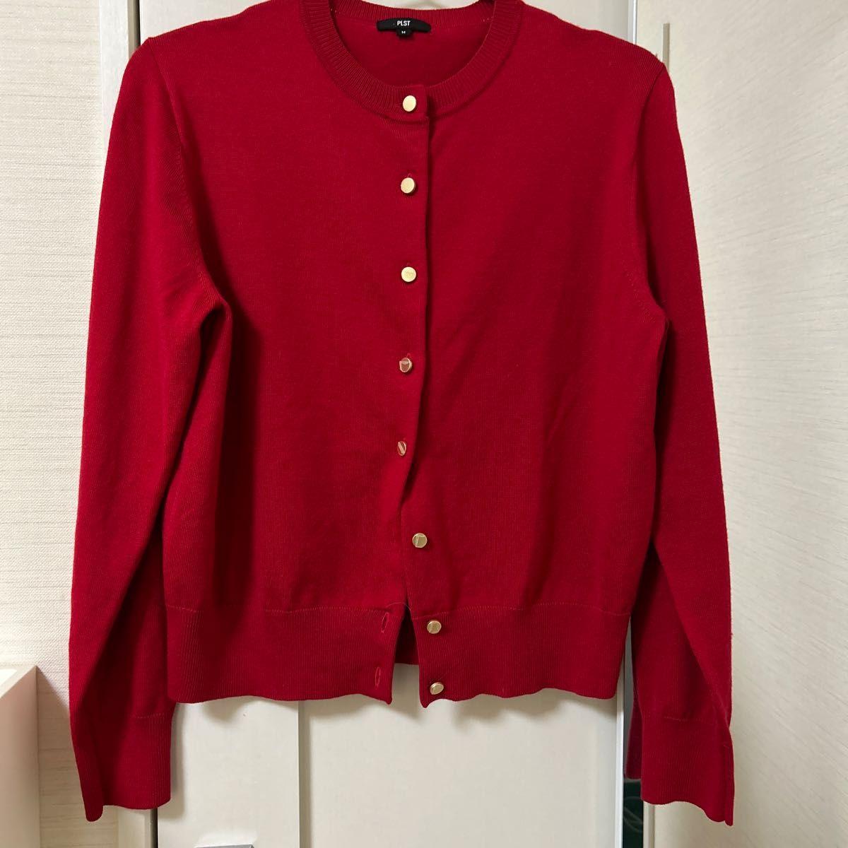 PLST crew neck cardigan red M gold buttons