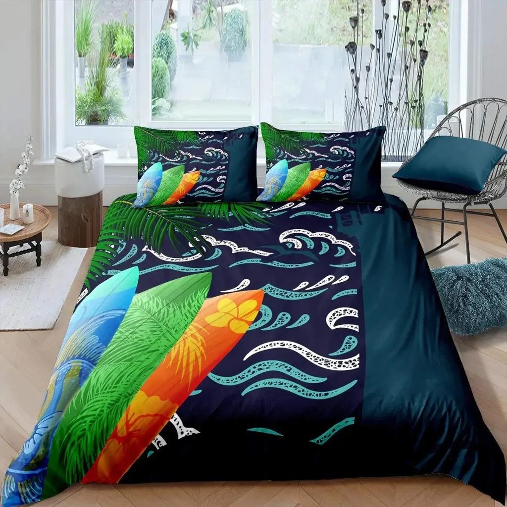 Surf Soft Duvet Cover Set Beach Printed Hawai Vacation Beding Set for Adult People Women Girl Tropical Botanical Polyester Warm Comforter Cover