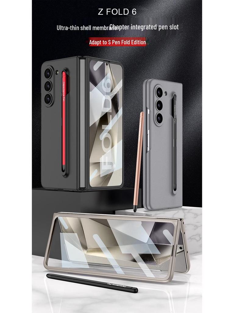 Samsung Z Fold6 Ultra-Thin Frosted Phone Case with Pen Slot - Solid Color Protective Cover