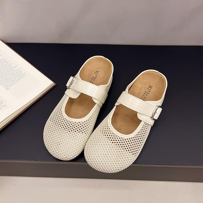 

Baotou slippers women s summer outer wear new hollow breathable mesh versatile casual soft sole woven flat shoes sandals 35