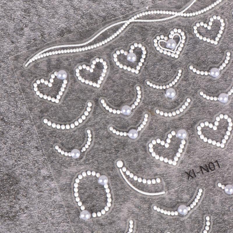 New Pearl Nail Art Stickers Ins Style Three-dimensional Semi-round Pearl Necklace French Love Nail Art Spot Drill Stickers