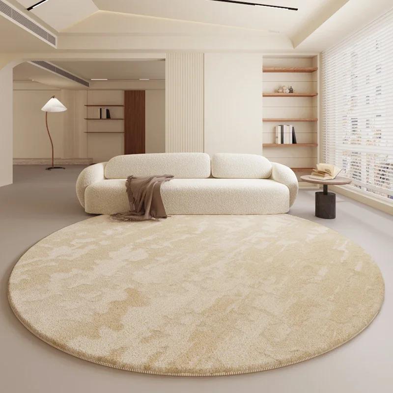 Décoration de Chambre Style Crème Tapis Rond Maison Tapis Doux Moelleux Tapis Minimalistes pour Salon Tapis de Sol Épais en Peluche à Côté du Lit