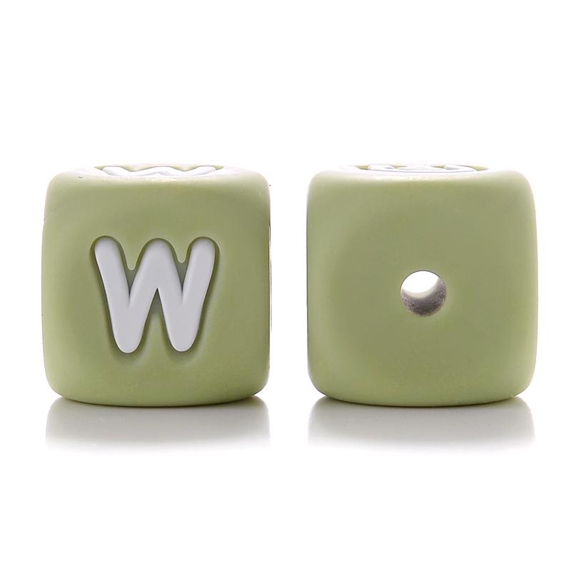 10Pcs 12mm Sage Silicone Alphabet Letter Beads 26 English Letter Baby Name Beads Teething Pacifier Chain Silicone Baby Teether