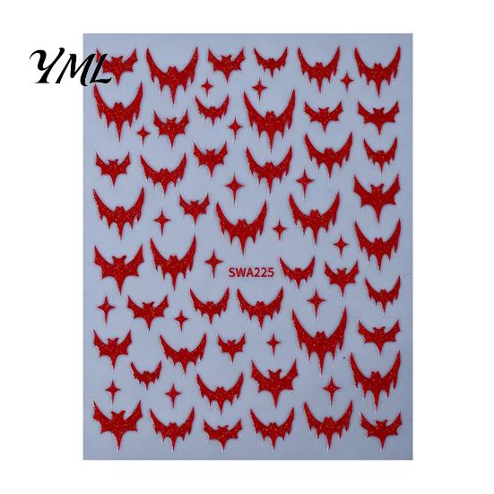 Women Nail Art Halloween Gothic Bat Stickers, Black Cat Bow Manicure Decoration Waterproof Stickers Decals, Girls Accessories for Holiday Party