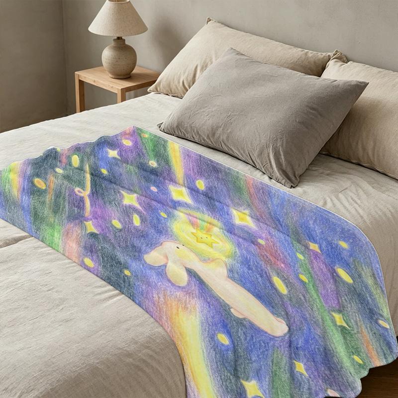 Lightweight Flannel Blanket Star Rabbit Collection, Ultra Soft & Warm, Multi-use for Home, Couch Naps & Car, Great for Halloween & Christmas