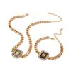 Fashion Light Luxury Lion Head Necklace Bracelet Set, Alloy Chain With Diamonds Square Pendant Jewelry Women'S Models