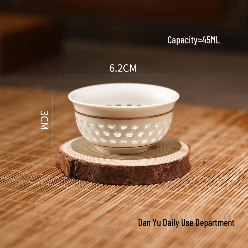 

Honeycomb Porcelain Gongfu Tea Set: White Teapot & Cups with Lidded Bowl