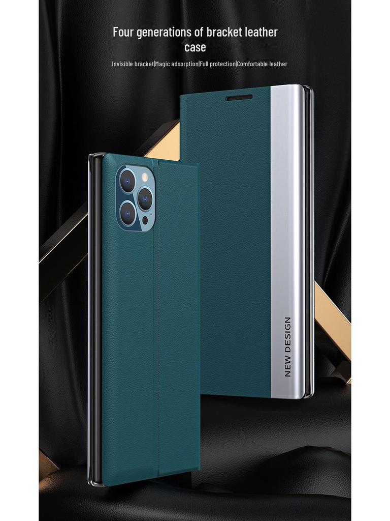 IPhone 15 Pro Max Galvanisiertes Halterungs-Case mit magnetischer Klappabdeckung und Seitenfenster