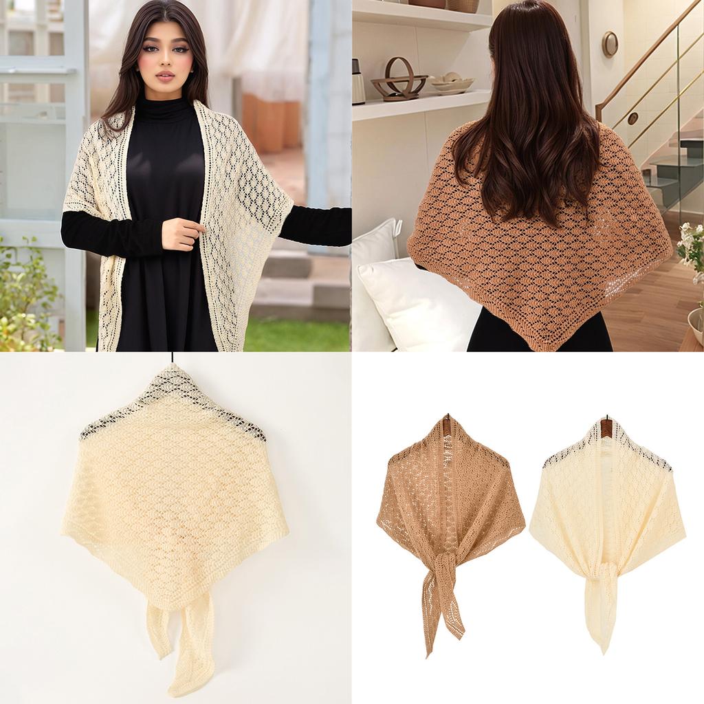 Hollowout Diamond Pattern Shawl Triangular Shoulder Wrap with Crochet Design Great for Women Leisure and Formal Occasion