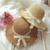 Women Summer Straw Hat Hand Crocheted Bowknot Folding Beach Hat