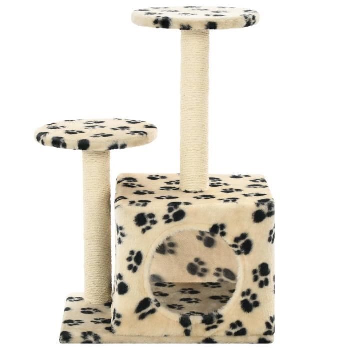 VidaXL Arbre à chat avec griffoir en sisal 60 cm Beige Motif de pattes