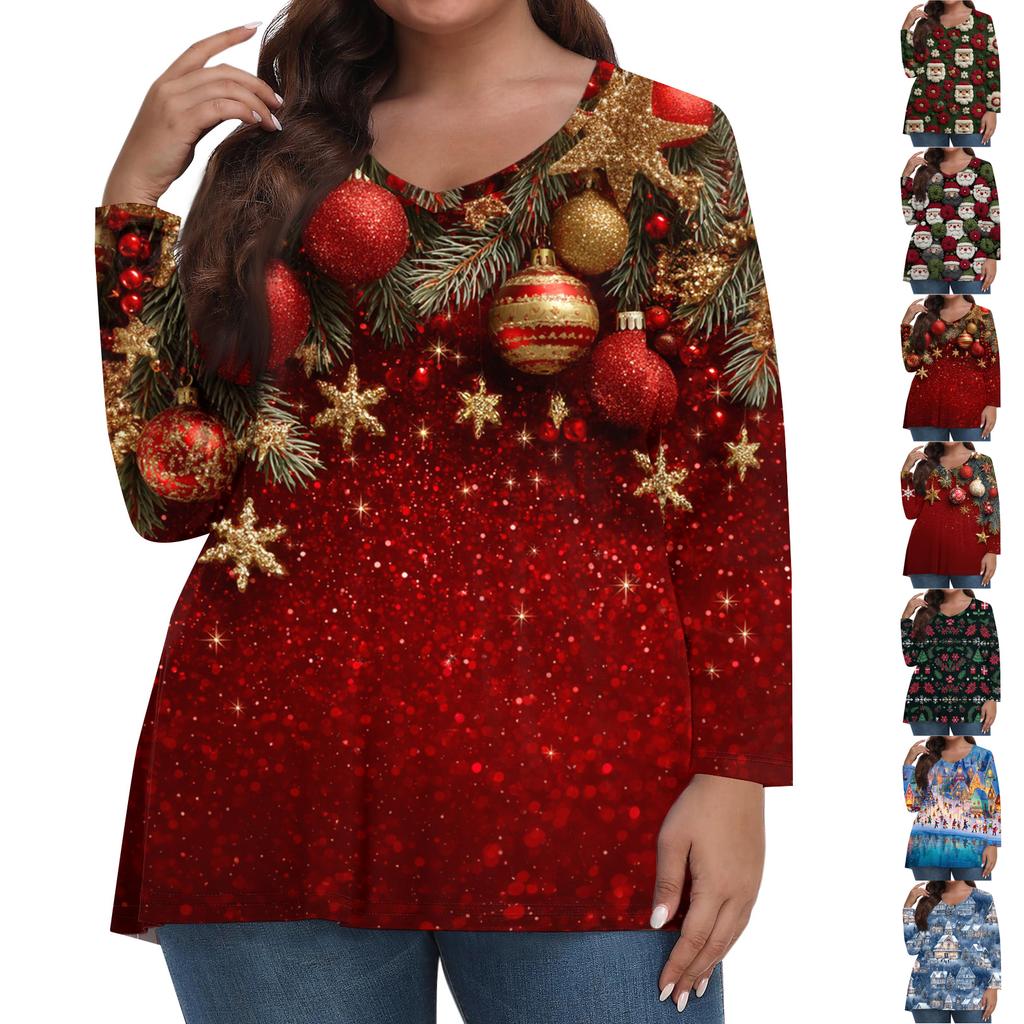 Women's Fashionable Casual Long Sleeved Plus Size  Print Top Plus Size Floral Print Top