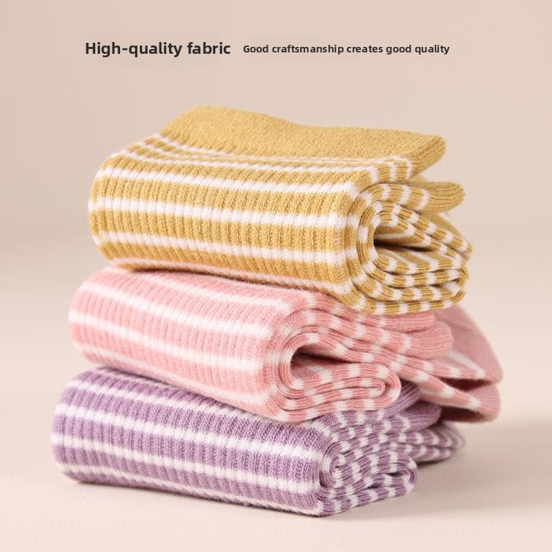 5 Pairs Socks Autumn and Winter Striped Sports Wind Tube Socks Hand Stitched Women's Silk Stockings
