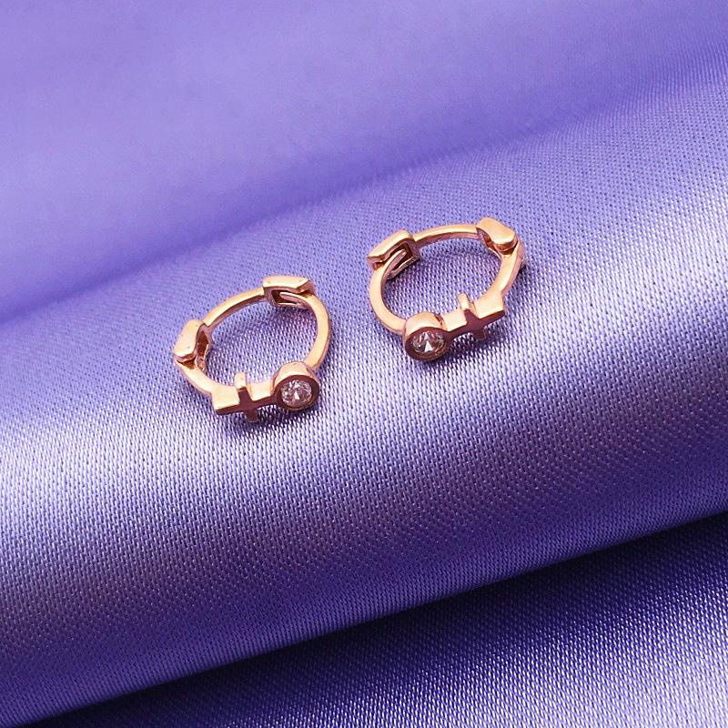 Exquisite Russian 585 Purple Gold Zircon Ear Buckle Earbone Stud Versatile Small Rose Gold Plated Cross Earrings For Women (rose gold plated pair)
