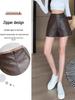 Women's High-Waist Leather Shorts - Slimming A-Line, Wide-Leg, Korean Style for Autumn/Winter 2023