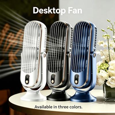Portable USB Rechargeable Desk Fan, Quiet Swing Head Brushless Mini Fan for Car Home Use