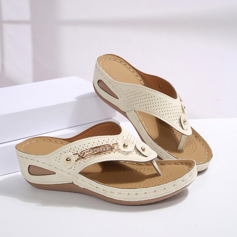 Fashion Women's Summer New Plus Size Wedge Casual Breathable Lightweight Stitch Toe Sandals Soft Sole Non-Slip Flip Flops