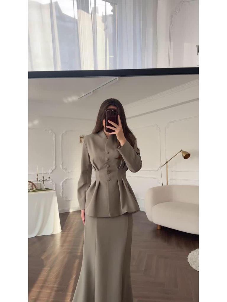 Vintage Soft Color Long-Sleeve Dress - Elegant European & American Spring Style for Women 2025