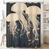 Decorative Jellyfish Shower CurtainModern Bath Decor with 3 White Seaweed Prints on Dark Blue Background Perfect for Bathroom Re