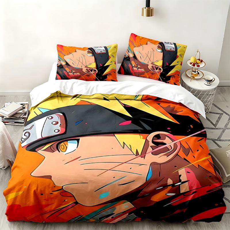 Zestaw 3-częściowy Naruto Idealny do sypialni Wygodny komplet pościeli zawiera poszewkę na kołdrę i dwie poszewki na poduszki Idealny prezent urodzinowy lub świąteczny