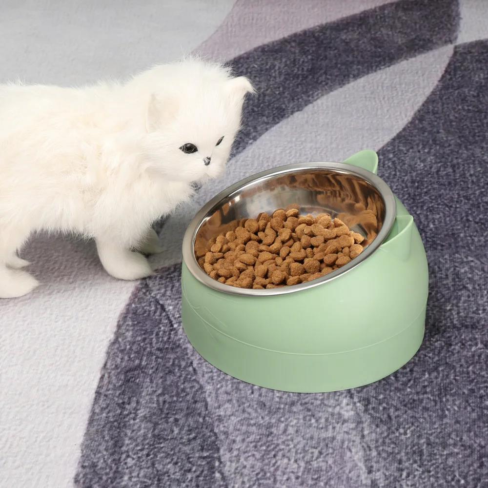 Schattige Kat Hond Voerbak Beschermt de Cervicale Wervelkolom Schuine Mond Huisdier Roestvrij Staal Valbestendig Duurzaam Voerbak Huisdier Benodigdheden