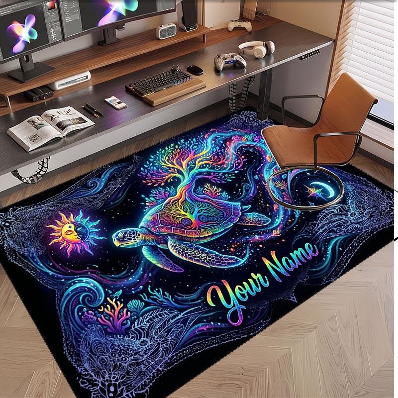 שטיח קטיפה קריסטל רך בנושא דגים ואוקיינוס, הדפסת שם וטקסט מותאמת אישית, שטיח רצפה מונע החלקה לחדר שינה, סלון