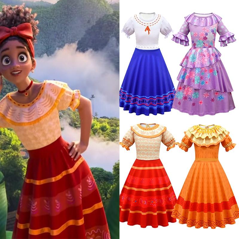 Encanto Mirabel Girls Princess Dress For Costume Parties And Cosplay Floral Detail