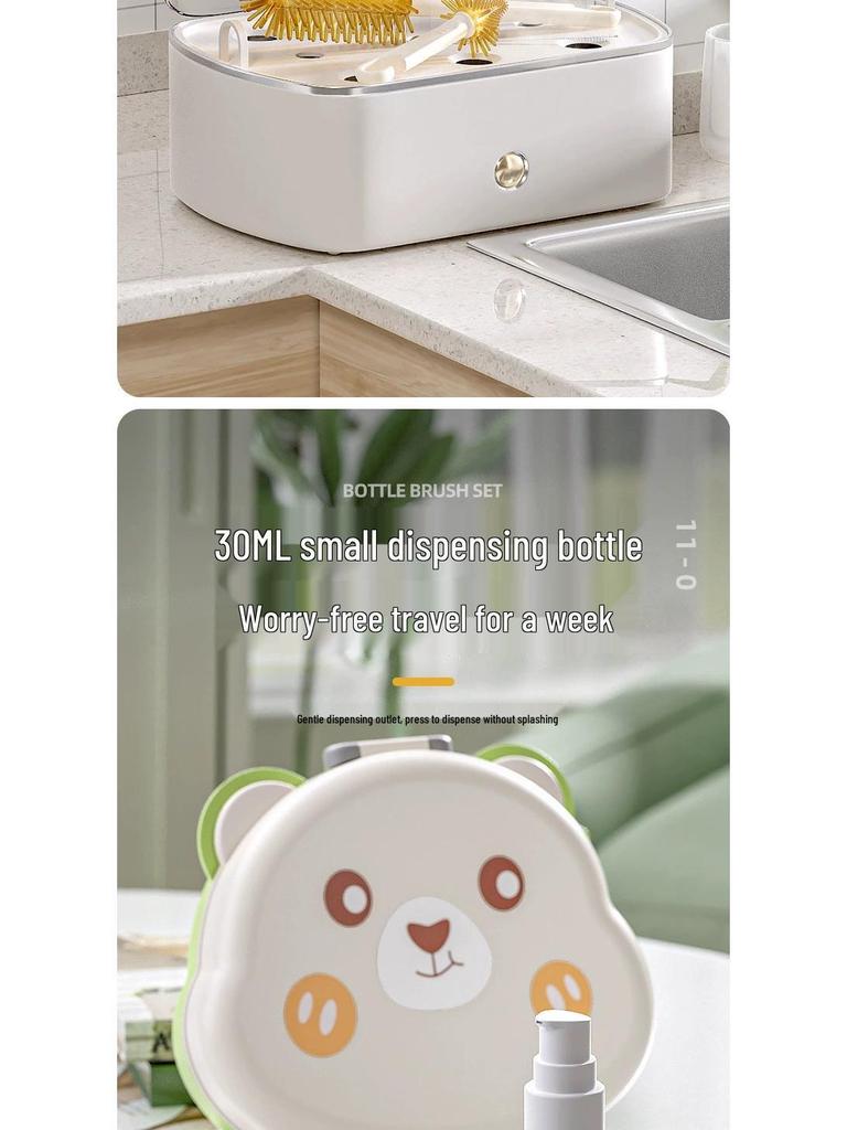 Tragbares Silikon-Babyflaschen- und Sauger-Reinigungsbürsten-Set