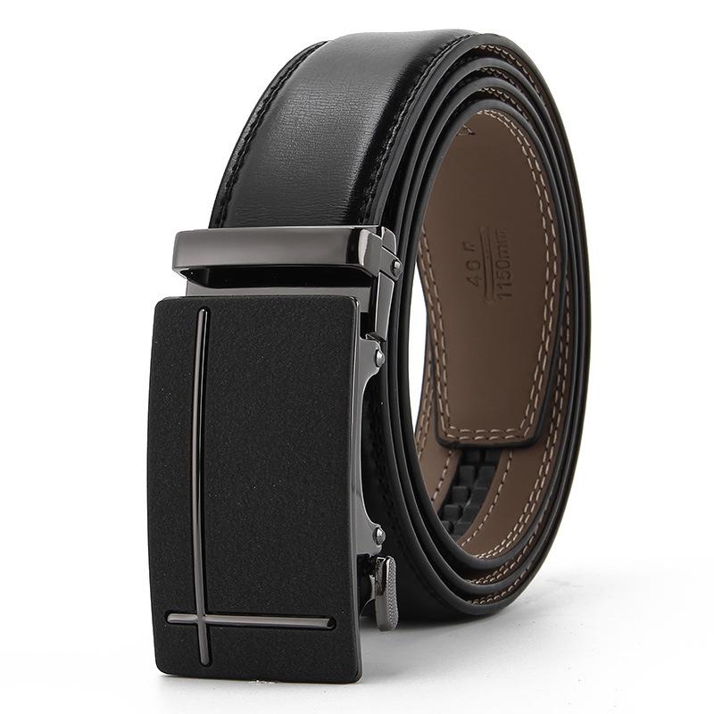 

Матовый ремень с автоматической пряжкой, двухслойная коровья кожа, деловой и повседневный, мужской модный ремень 110-130cm