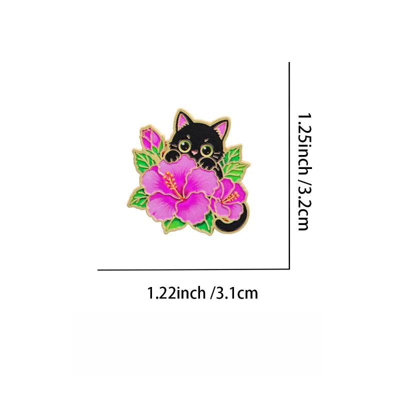 1/6Pcs Animal Brooches Flowers Enamel Pin Set Cartoon Black Cat Brooch For Coat Collar Lapel Pins Metal Badges Jewelry Gift