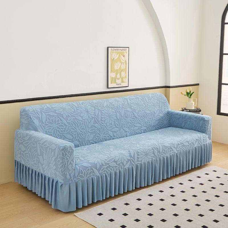 1pc Luxury Wrapped Sofa Cover with Pleated Skirt - Soft, All-Season for Living Room, Bedroom, Office, Sofa Covers for Living Room