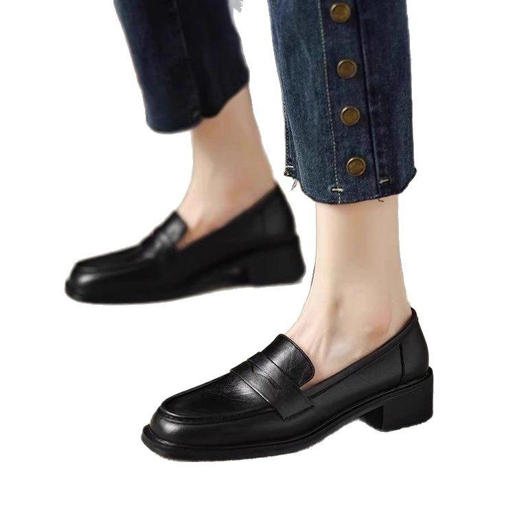 Real Soft Leather Loafers Women's 2025 New Spring and Autumn Platform British Style Small Leather Shoes Versatile Soft Sole One Pedal Single Shoes
