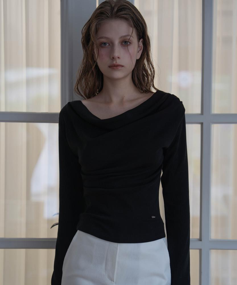 DEHEVE Drape Neck Long Sleeve [Black]