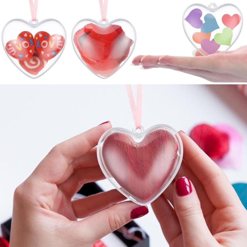 WTEMPO Heart Shaped Clear Fillable Ball Decorations DIY Craft Cute Plastic Wedding Hanging Ornament Balls for Christmas Tree Home Decor Birthday Gifts