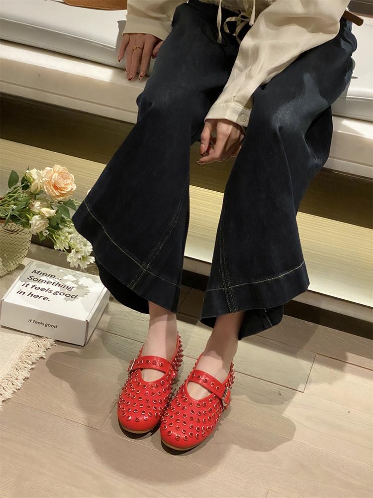 Fashion Rhinestone Retro Flat Mary Jane Shoes Female Moccasins 2025 Spring Soft Bottom Granny Shoes Tide