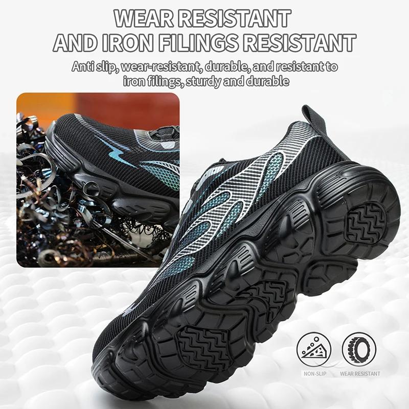 Scarpe da Ginnastica di Sicurezza Riflettenti Protettive Moda Uomo Punta in Acciaio Bottone Rotante Stivali da Lavoro Antiperforazione Anti Schiacciamento Scarpe da Uomo
