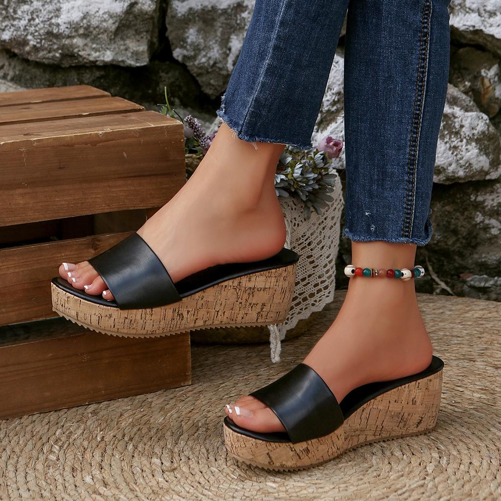 Fashion Wedges Slippers Summer Shoes for Women Leather Open Toe Beach Shoes Platform Slippers Women Flats Sandalias De Mujer Verano 2025