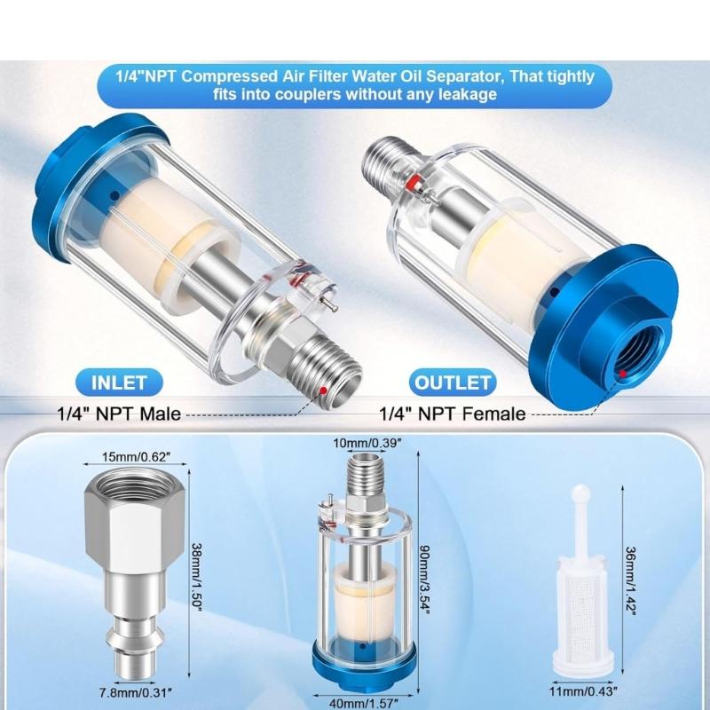 1/4inch NPT Professional Oil Water Separation Filter Pneumatic Parts for Sprays Paint Air Line Compressor Fitting