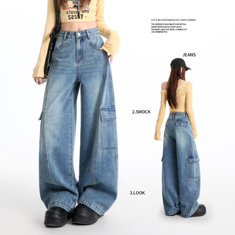 Women s Retro Light Blue Wide-Leg Jeans - Slimming Loose Fit (Spring 2026 Collection) M