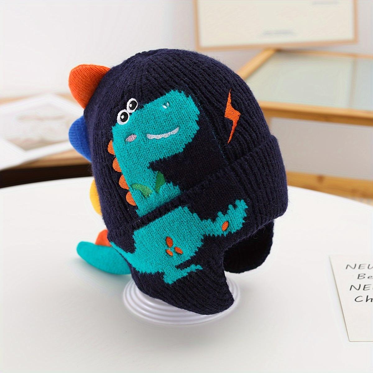 Süße Dinosaurier-Mütze für Jungen und Mädchen, dick und warm, mit Ohrenschutz navy blau