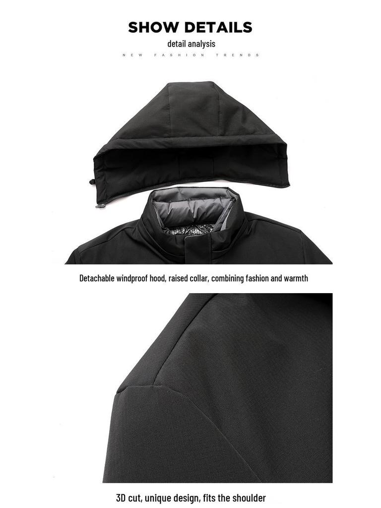 Men's Three-in-One Goose Down Mid-Length Jacket with Detachable Liner - Warm Casual Coat for Middle-Aged and Elderly Dads