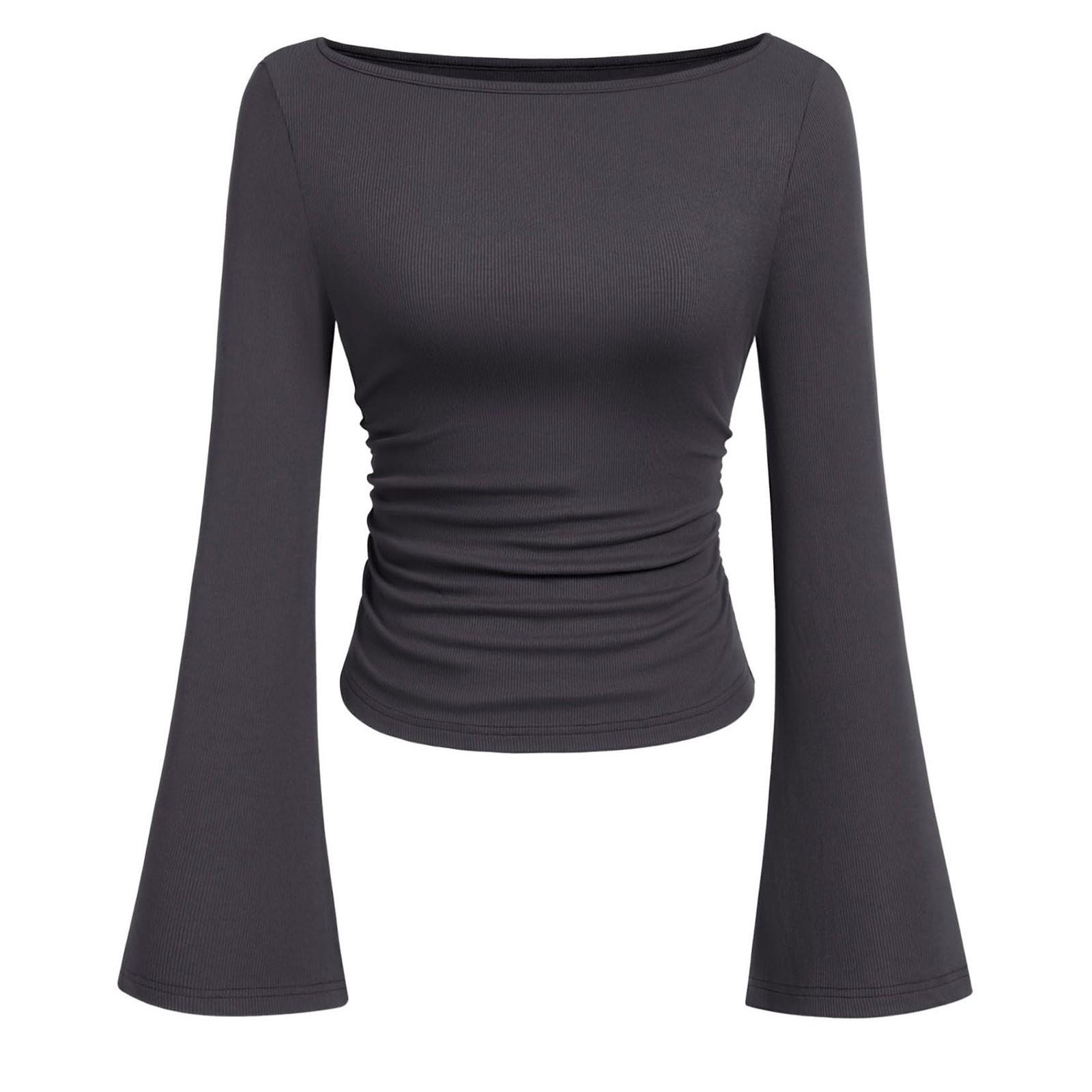 

Женский модный однотонный топ с длинными рукавами-клеш M