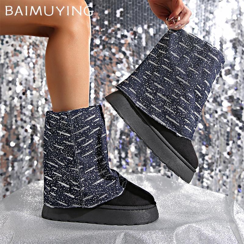 Suede Platform Women Mid Calf Boots Flats Fashion Casual Shoes Woman 2025 Trend Winter Designer Walking Warm Snow Botas Mujer