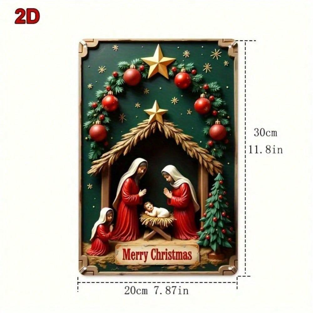 Vintage Metal Tin Sign 8x12 Inch Christmas Nativity Scene Decoration for Home Living Room Bedroom Study Bar